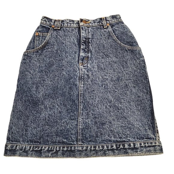 Vintage Lee Acid Washed Denim‎ Skirt - Size 11 - Made in the U.S.A - Picture 1 of 11